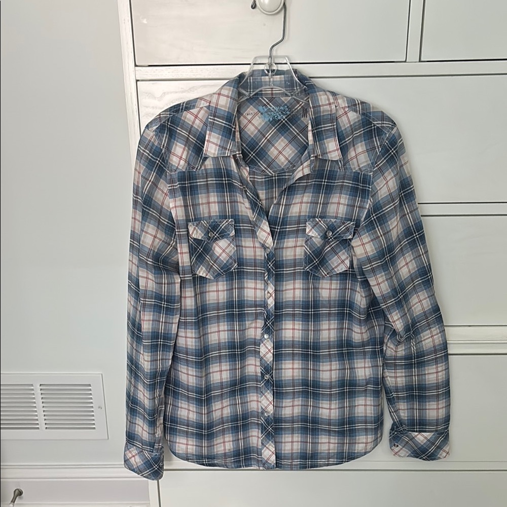 Plaid Button Snap Shirt in Blue, Red and White